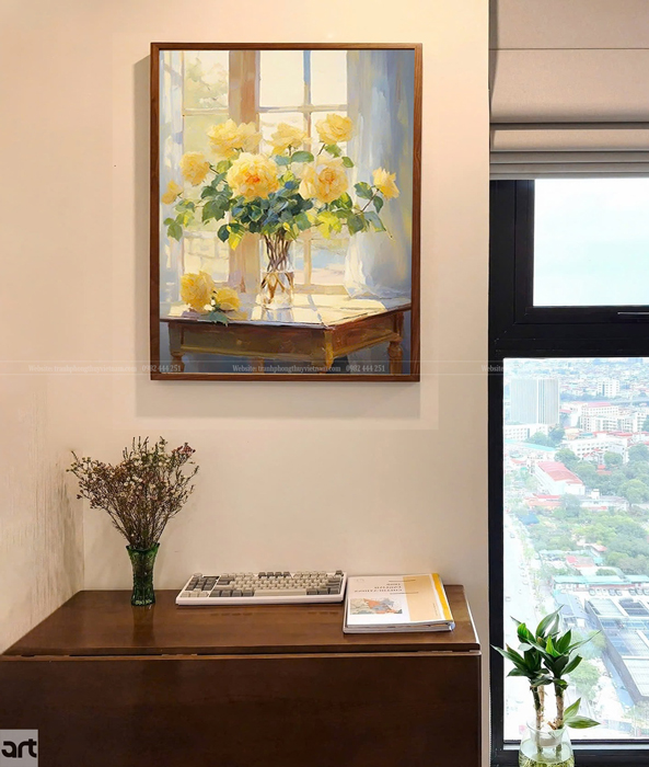 Kích thước tranh cân đối với mảng tường và đồ nội thất