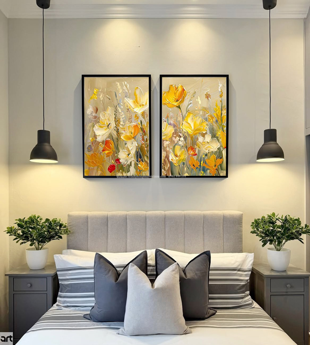 Tranh nghệ thuật hiện đại treo đầu giường phòng ngủ