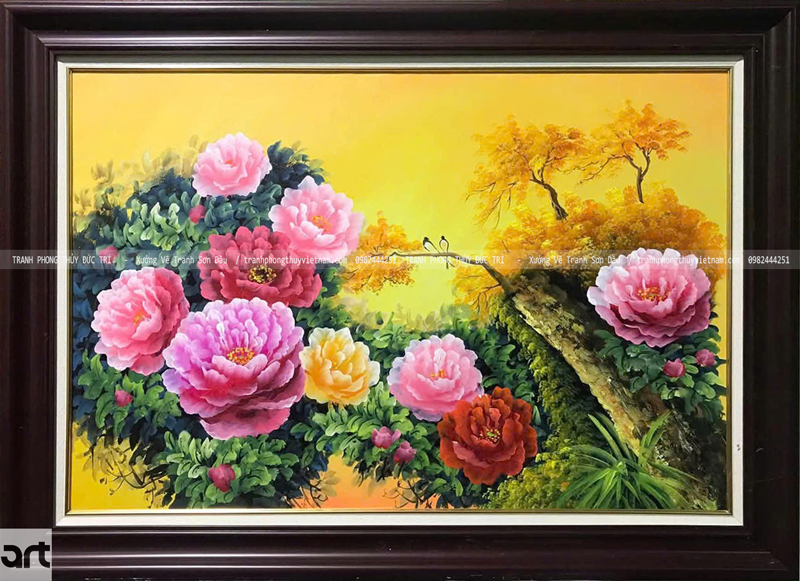 Tranh sơn dầu hoa mẫu đơn Tranh sơn dầu hoa mẫu đơn