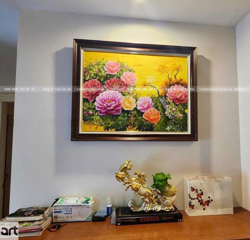 tranh sơn dầu hoa mẫu đơn treo phòng thủy tranh sơn dầu hoa mẫu đơn treo phòng thủy