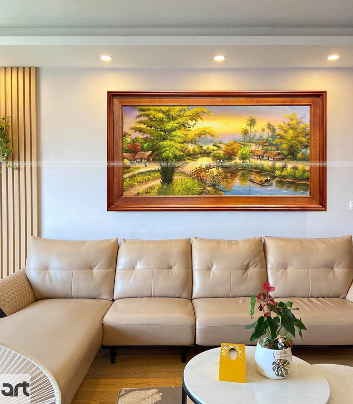 Tranh sơn dầu phong cảnh làng quê trang trí phòng khách Tranh sơn dầu phong cảnh làng quê trang trí phòng khách