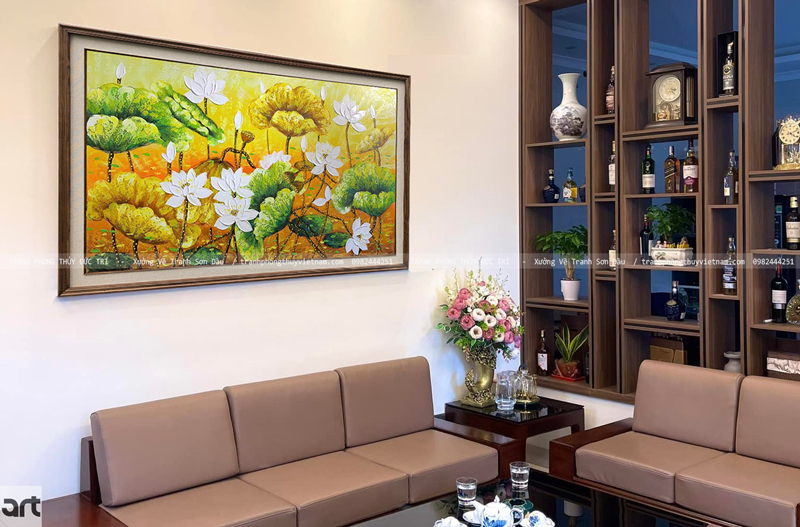 Tranh hoa sen nghệ thuật đẹp trang trí phòng khách gia đình Tranh hoa sen nghệ thuật đẹp trang trí phòng khách gia đình