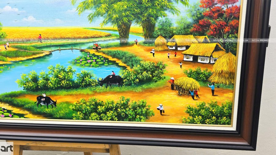 Cảnh sinh hoạt đời thường của người nông dân trong tranh làng quê