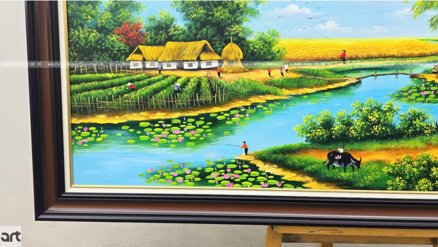 Khung cảnh làng quê yên bình trong tranh vẽ