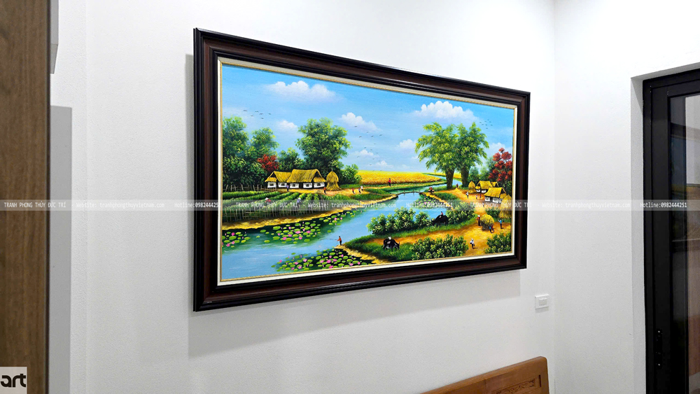 Tranh phong cảnh làng quê treo phòng khách đẹp và ý nghĩa