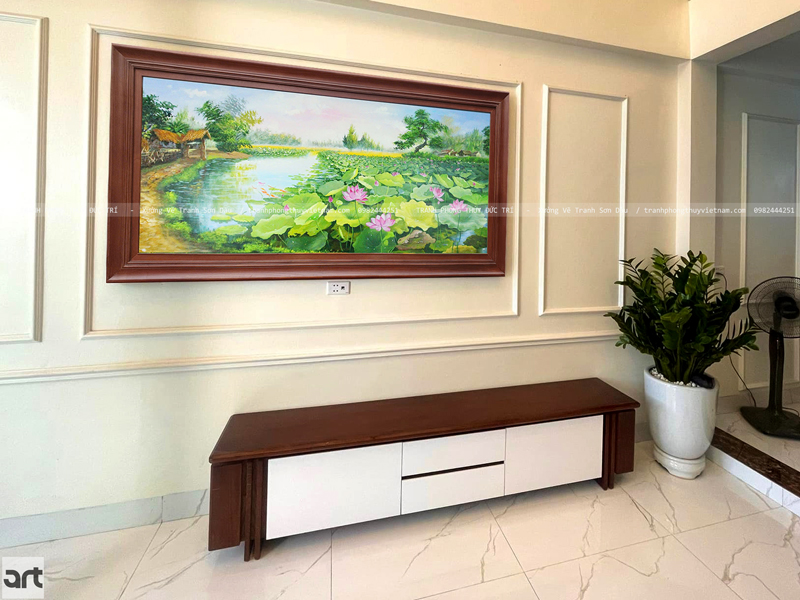 tranh phong cảnh vẽ đầm hoa sen treo phòng khách gia đình tranh phong cảnh vẽ đầm hoa sen treo phòng khách gia đình