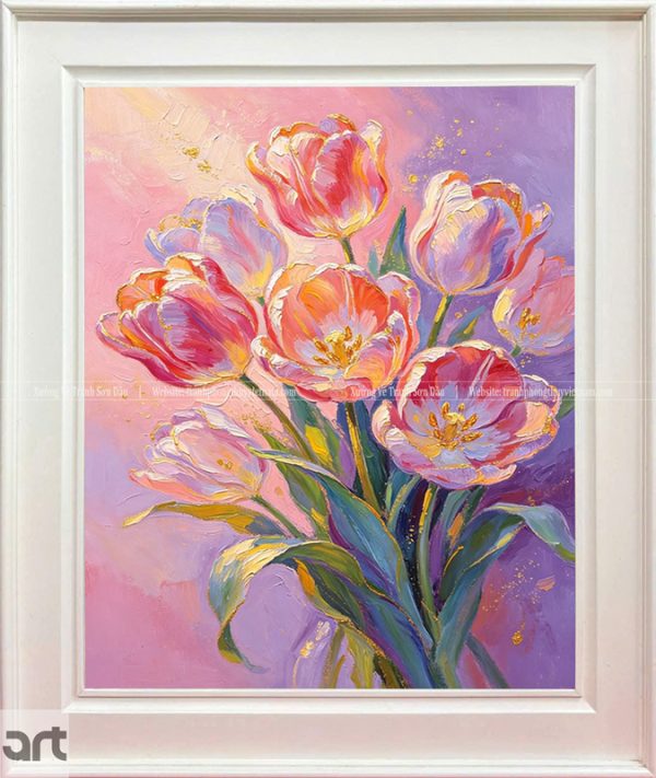 Tranh hoa tulip sơn dầu vẽ tay đẹp độc đáo