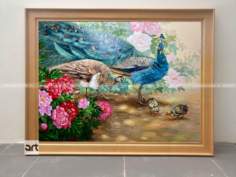 Tranh phong thủy hoa mẫu đơn chim công Tranh phong thủy hoa mẫu đơn chim công