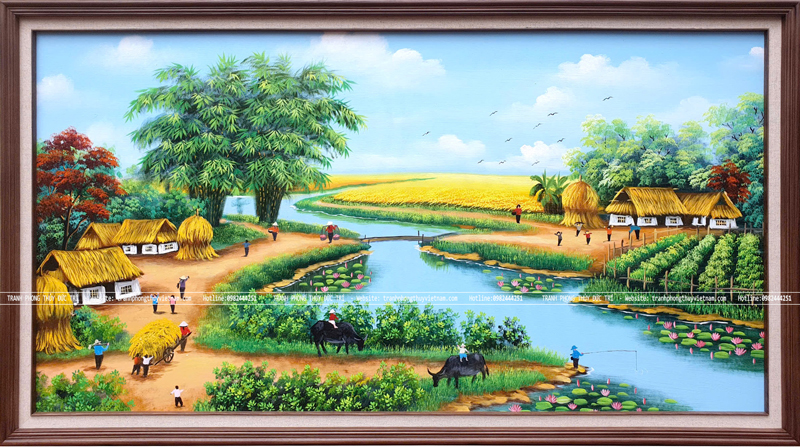 Tranh sơn dầu hong cảnh đồng quê đẹp Tranh sơn dầu hong cảnh đồng quê đẹp