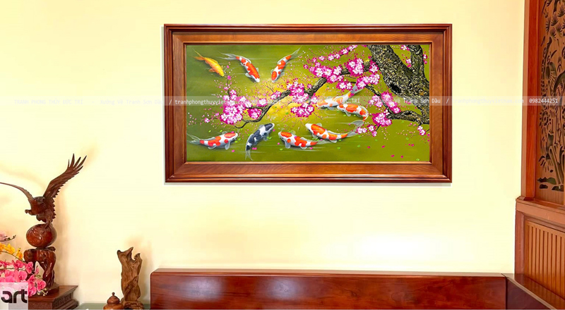 Tranh cửu ngư quần hội phong thủy phòng khách Tranh cửu ngư quần hội phong thủy phòng khách