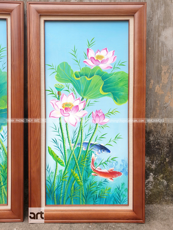 Tranh sơn dầu liên ngư phong thủy Tranh sơn dầu liên ngư phong thủy