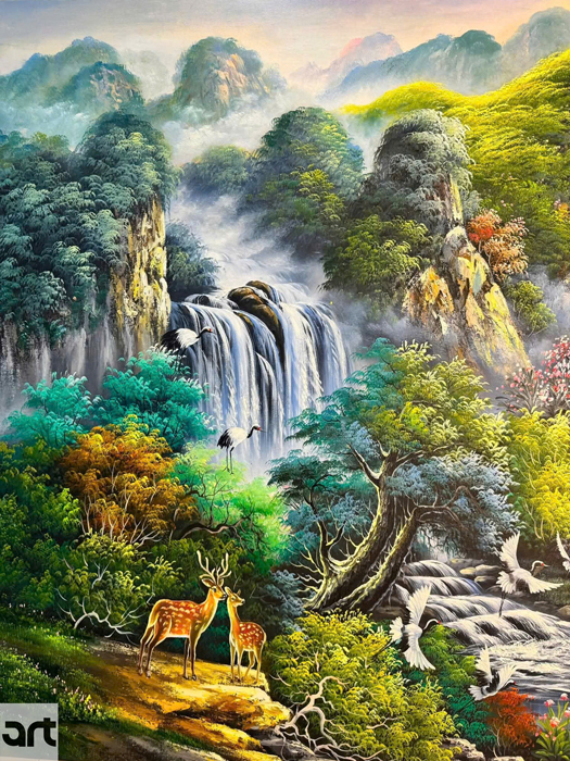 Chi tiết vẽ núi non thác nước trong tranh sơn thủy hữu tình Chi tiết vẽ núi non thác nước trong tranh sơn thủy hữu tình