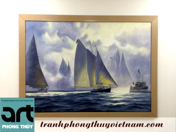 tranh sơn dầu thuyền và biển