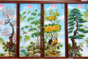 Bộ tranh Tứ Quý Tùng Cúc Trúc Mai ( Đào ) đẹp
