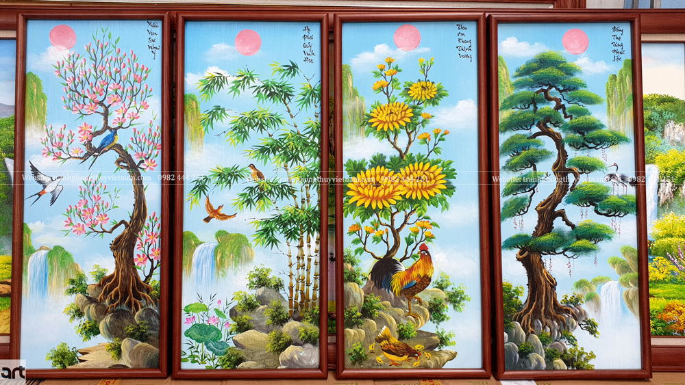 Bộ tranh Tứ Quý Tùng Cúc Trúc Mai ( Đào ) đẹp Bộ tranh Tứ Quý Tùng Cúc Trúc Mai ( Đào ) đẹp