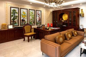 Bộ tranh Tứ Quý treo trong phòng làm việc sang trọng