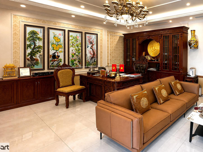 Bộ tranh Tứ Quý treo trong phòng làm việc sang trọng