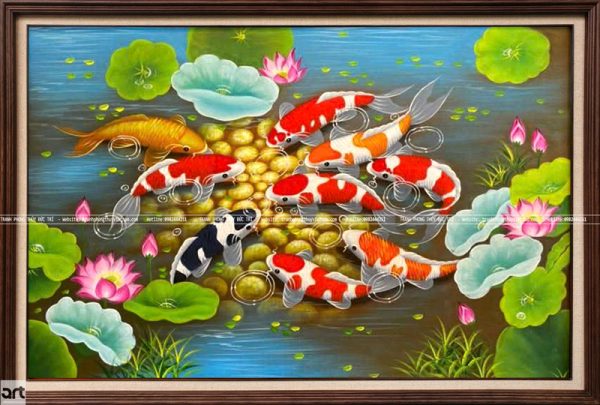 Tranh cửu ngư quần hội treo tường đẹp ý nghĩa phong thủy