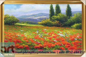 tranh sơn dầu cánh đồng hoa poppy