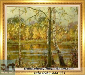tranh sơn dầu phong cảnh vẽ rừng cây bạch dương