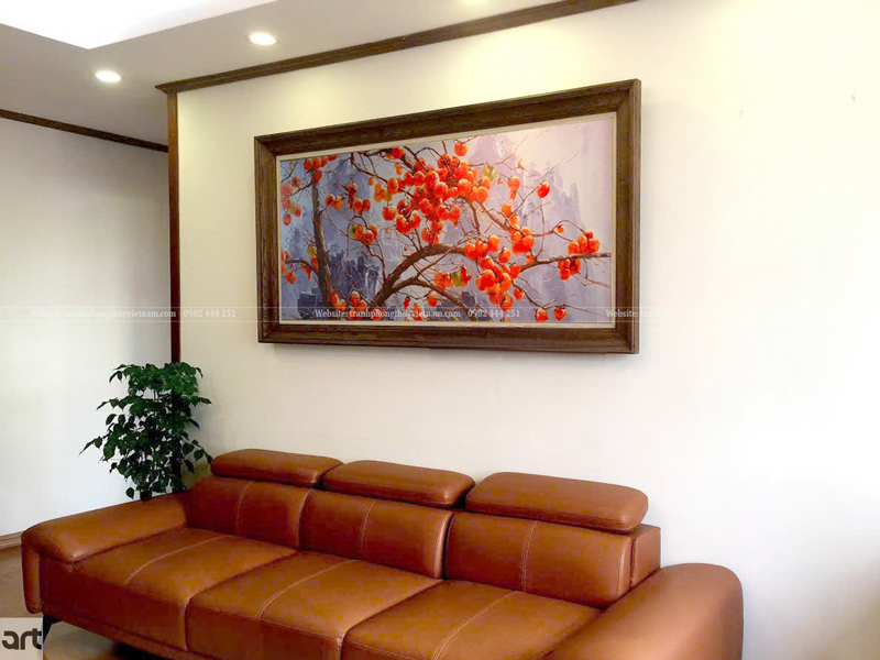 Tranh cành hồng trĩu quả treo phòng khách chung cư cho người mệnh Hỏa Tranh cành hồng trĩu quả treo phòng khách chung cư cho người mệnh Hỏa