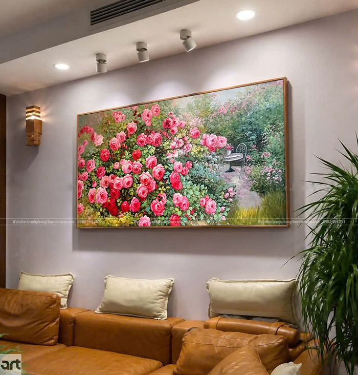 Tranh sơn dầu hoa hồng đỏ treo phòng khách chung cư cho người mệnh Hỏa Tranh sơn dầu hoa hồng đỏ treo phòng khách chung cư cho người mệnh Hỏa