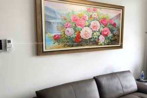 Tranh hoa mẫu đơn treo phòng khách chung cư cho người mệnh Hỏa