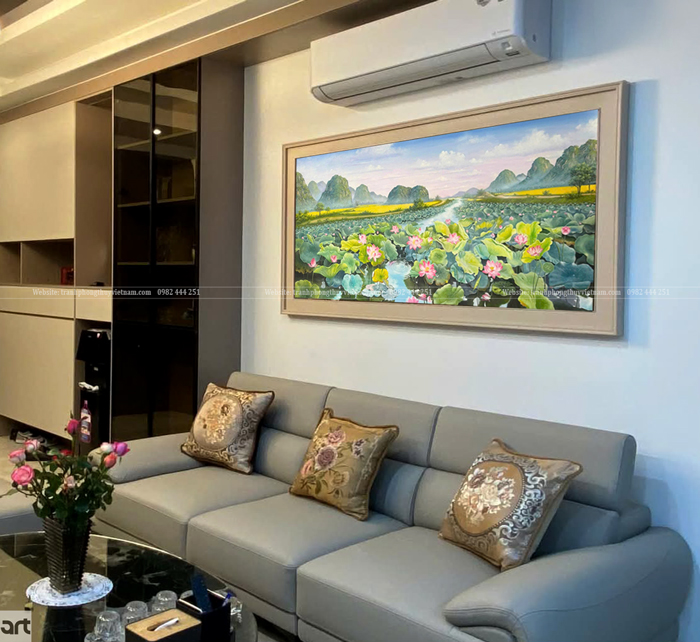 Tranh phong cảnh đầm hoa sen treo phòng khách chung cư đẹp Tranh phong cảnh đầm hoa sen treo phòng khách chung cư đẹp