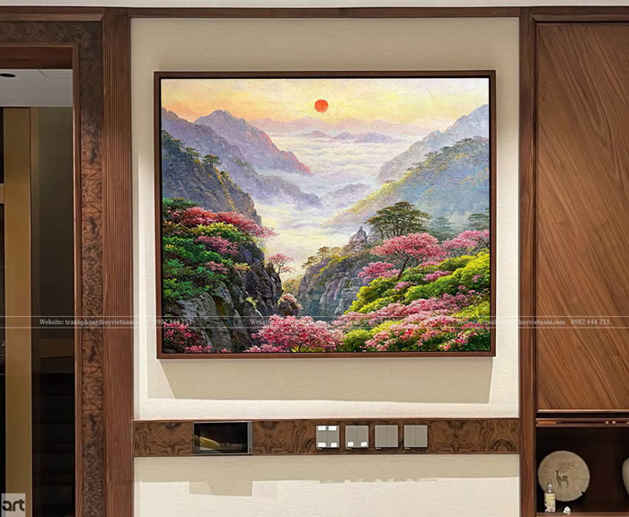 Tranh phong cảnh núi non treo phòng khách chung cư cho người mệnh Thổ Tranh phong cảnh núi non treo phòng khách chung cư cho người mệnh Thổ