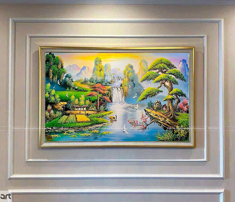 Tranh sơn thủy treo phòng khách chung cư cho người mệnh Thủy Tranh sơn thủy treo phòng khách chung cư cho người mệnh Thủy