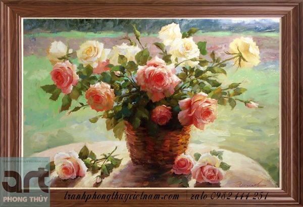 tranh sơn dầu vẽ hoa hồng đẹp