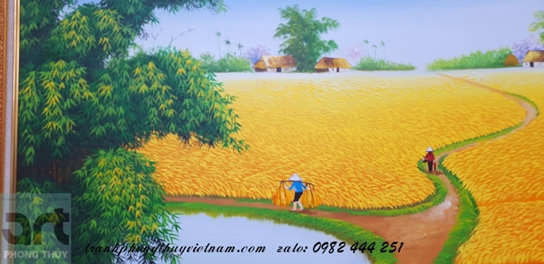 Tranh Sơn Dầu Đồng Quê Vẽ Cánh Đồng Mùa Lúa Chín - Tranh Phong Thủy