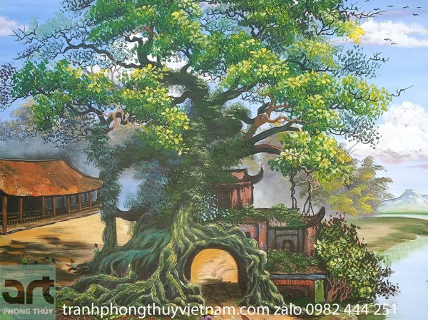 cây đa trong tranh phong cảnh làng quê
