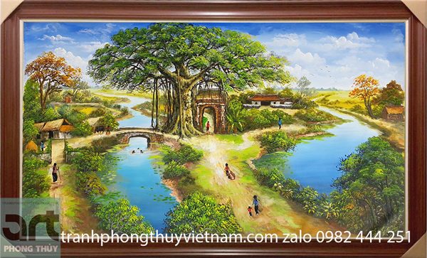 tranh sơn dầu vẽ cảnh làng quê