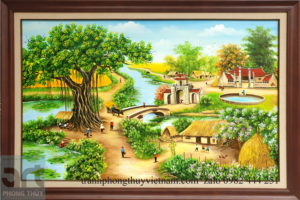 Tranh sơn dầu phong cảnh làng quê khung gỗ