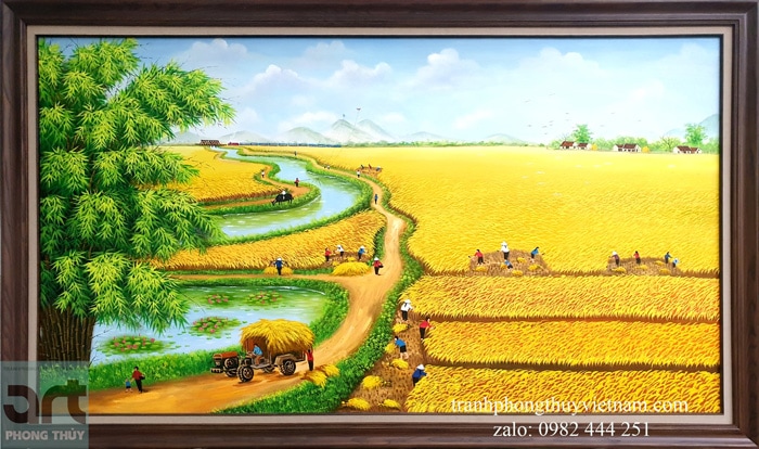 Tranh đồng quê vẽ cánh đồng lúa chín vàng
