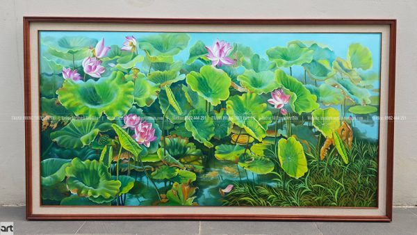 Tranh hoa sen 3D sơn dầu vẽ tay