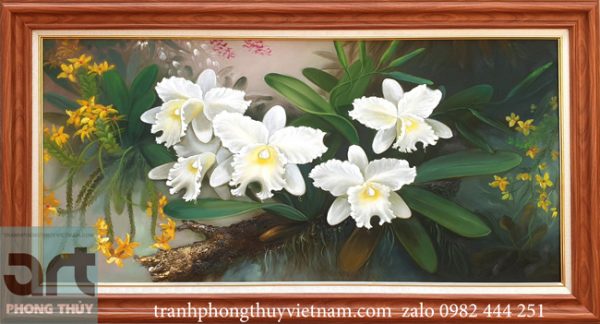 Tranh sơn dầu hoa lan trắng
