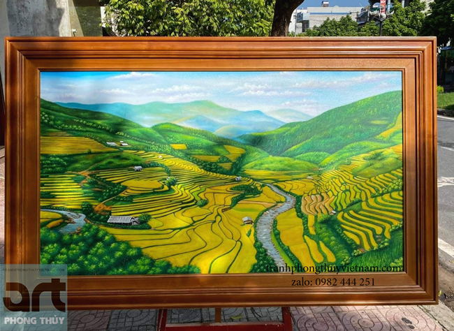tranh sơn dầu phong cảnh ruộng bậc thang mùa lúa chín