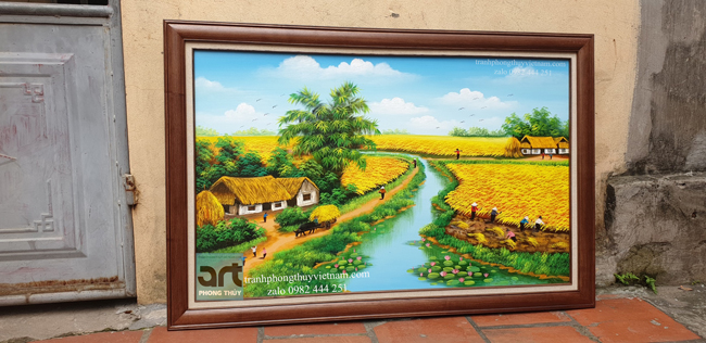 tranh sơn dầu phong cảnh làng quê thanh bình