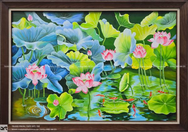 Tranh sơn dầu hoa sen treo tường đẹp
