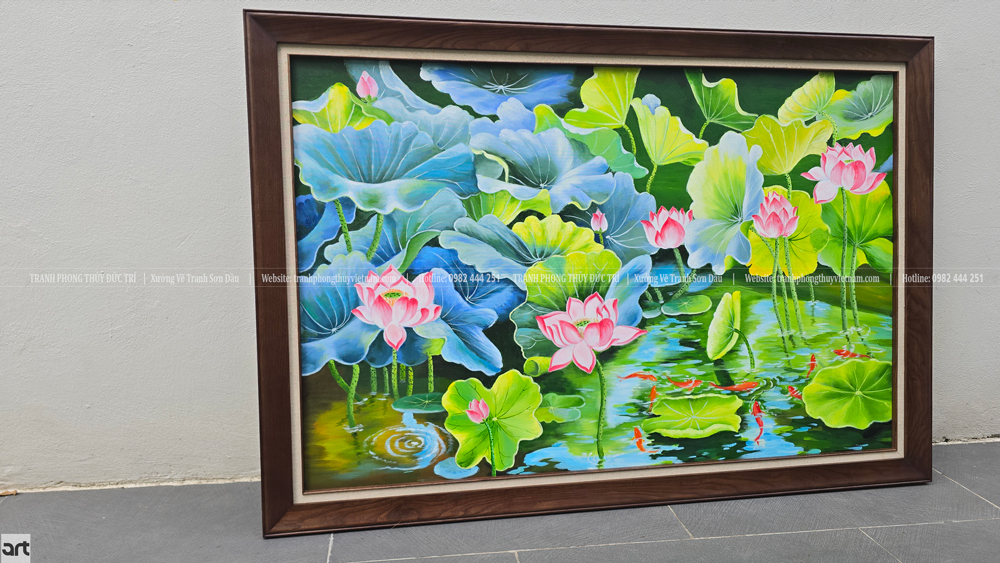 Tranh sơn dầu hoa sen treo tường đẹp vẽ tay Tranh sơn dầu hoa sen treo tường đẹp vẽ tay