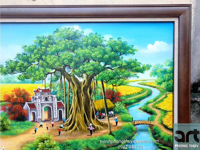 cây đa cổng làng trong tranh làng quê