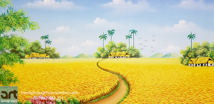 tranh phong cảnh vẽ cánh đồng lúa chín