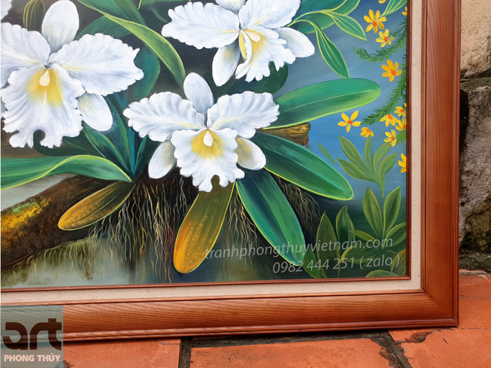 tranh sơn dầu tĩnh vật hoa lan trắng