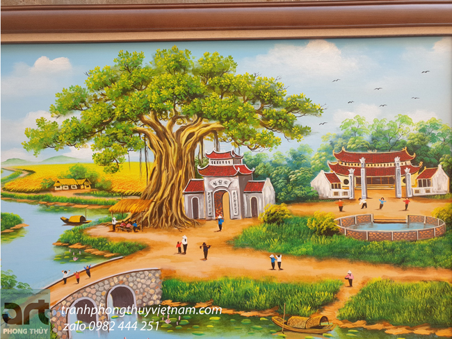 cây đa cổng làng mái đình trong tranh làng quê