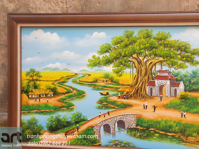 chi tiết trong tranh vẽ phong cảnh làng quê