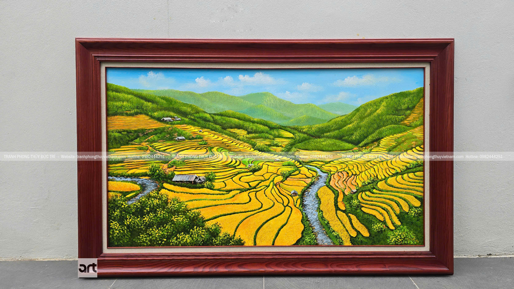 Tranh phong cảnh vẽ ruộng bậc thang mùa lúa chín Tranh phong cảnh vẽ ruộng bậc thang mùa lúa chín