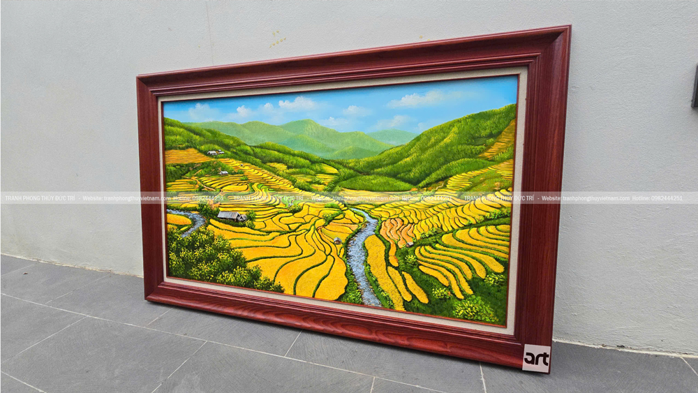 Tranh vẽ thiên nhiên ruộng bậc thang tây bắc mùa lúa chín Tranh vẽ thiên nhiên ruộng bậc thang tây bắc mùa lúa chín