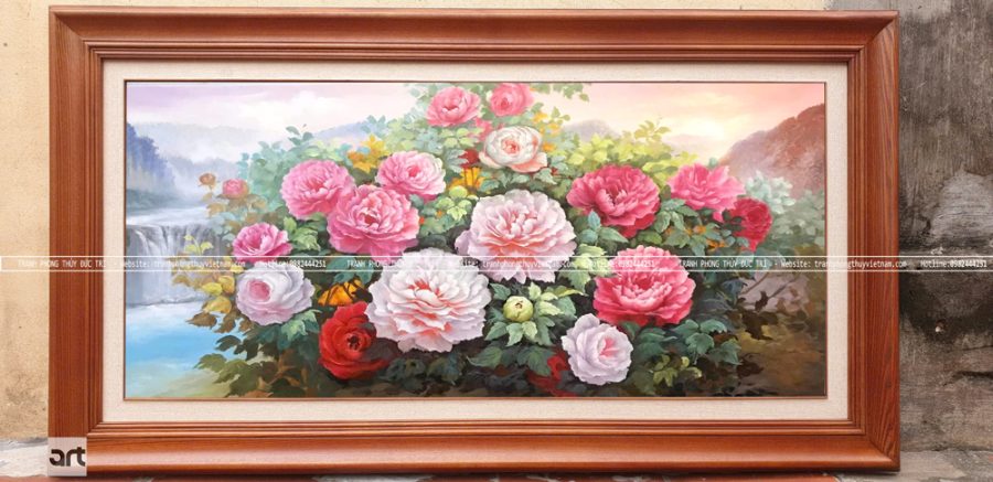 Tranh phong thủy vườn hoa mẫu đơn nở rộ